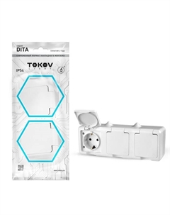 Розетка, Dita, 3-м, 16А, IP54, 250В, с з/к, с кр, белый, TKL-DT-R3Z-C01-IP54 Tokov electric