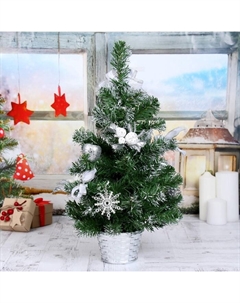 Искусственная ёлка настольная «. Полосатые ленточки», 50 см, белый, ветки отгибаются Зимнее волшебство