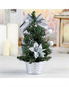 Искусственная ёлка настольная «. Снежные шарики», 20 см, ПВХ ветки отгибаются, серебристый Зимнее волшебство
