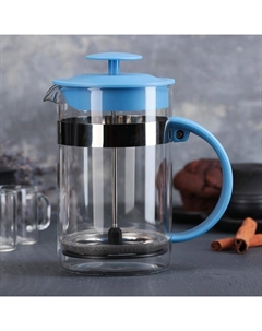 Чайник заварочный френч - пресс «Гарсон», 800 мл, стекло, цвет голубой Доляна