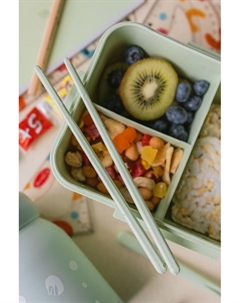 Ланч-бокс в школу, 1.5 л, 3 секции, с приборами, 20×13×7 см, пшеничная солома, зеленый Take it easy