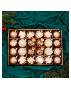 Ёлочные игрушки «Мелодия» ассорти люкс, шары новогодние, d=6 см, набор 24 шт., бело-золотой Зимнее волшебство