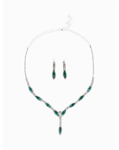 Набор 2 предмета: серьги, колье «Листопад» тонкий ромб, цвет зелёно-белый в серебре, 45 см Qf