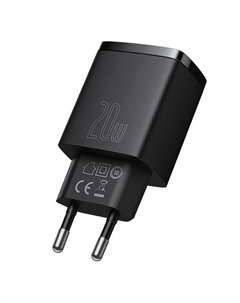 Зарядное устройство Baseus Compact Quick Charger USB+Type-C, 3A, 20W, чёрное