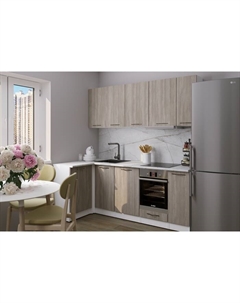 Кухонный гарнитур угловой «Фьюджи прайм», 1100×2000 мм, цвет кашемир/джарра/белый Gerda