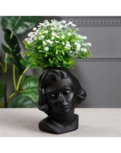 Кашпо "Голова девушки", черный цвет, керамика, 23 см Керамика ручной работы