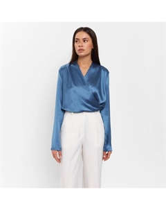 Блуза женская с драпировкой : Classic Collection, размер 50, синяя Mist