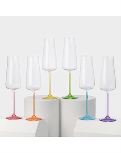 Бокалы для шампанского RAINBOW FRESH, 210 мл, набор 6 шт., стекло, прозрачные, разноцветные Crystalex