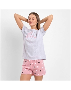 Пижама женская (футболка, шорты), серая, размер 44 Дарья