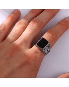 Кольцо мужское «Перстень» волны, цвет чёрный в серебре, 22 размер Qf