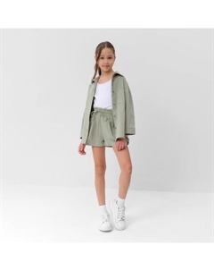 Костюм для девочки (рубашка и шорты), оливковый, рост 146-152 см Minaku