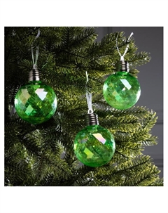 Набор ёлочных шаров «Акценты зелёного», 3 шт., d=7 см, 3 LED, от батареек AG13×9, свечение тёплое белое Luazon lighting