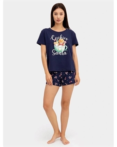 Комплект женский (джемпер, шорты) синий с принтом "конфеты" Mark formelle