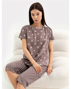 Комплект женский (джемпер, капри) коричневый в белые горошки Mark formelle