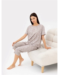 Комплект женский (футболка, бриджи) серый с принтом "веточки" Mark formelle