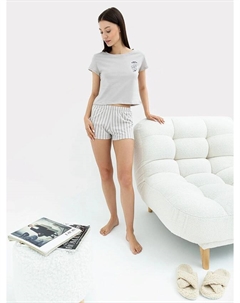 Комплект женский (джемпер, шорты) бежево-пепельный в полоску Mark formelle