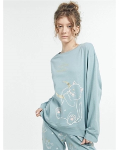 Комплект женский (джемпер, брюки) серый с принтом "котики со звездами" Mark formelle