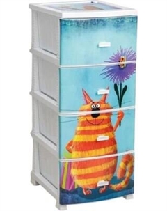 Комод пластиковый Русспласт Декор Кот монорисунок 4 секции / РП-451