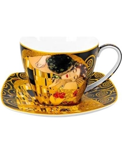 Чашка с блюдцем Elan Gallery Поцелуй на черном / 420730 Elan gallery