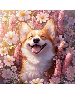Набор алмазной вышивки Феникс+ Корги с ромашками / 70806 Feniks
