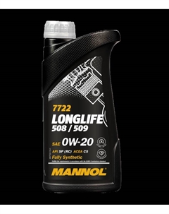 Масло моторное 7722 LONGLIFE 508/509 SAE 0W-20 API SP (RC) ESTER 1л Mannol