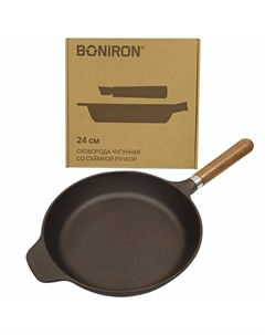 Сковорода чугунная с деревянной съемной ручкой диаметр 240-h45 Boniron