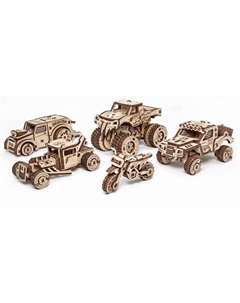 Деревянный конструктор 3D Набор машинок 5 в 1 Ewa eco-wood-art