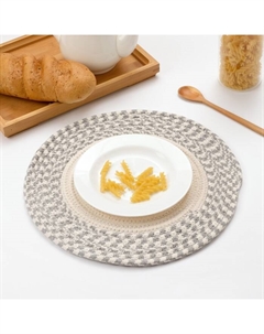 Салфетка декоративная «», бежево-серая, 35×35 см, 100% хлопок Доляна