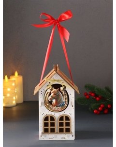 Деревянная шкатулка подарочная «Новогодний домик», упаковка, с магнитом, 13.5×11.5×21 см, белый Хорошие сувениры