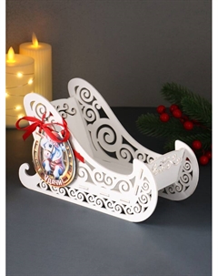 Деревянная шкатулка подарочная «Сани», с магнитом, подставка, 23×10×14 см, белый Хорошие сувениры