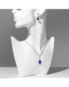 Гарнитур 2 предмета: кулон, серьги «Элеганс» капля миниатюрная, цвет бело-синий в серебре, 30 см Qf
