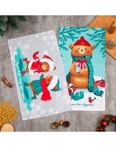 Набор новогодних кухонных полотенец «Новогодняя Сказка праздник в городе» 35×60 см-2 штуки, 100% хлопок Доляна