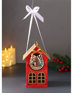 Деревянная шкатулка подарочная «Новогодний домик», упаковка, с магнитом, 13.5×11.5×21 см, красный Хорошие сувениры