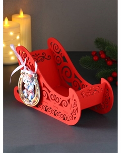 Деревянная шкатулка подарочная «Сани», с магнитом, подставка, 23×10×14 см, красный Хорошие сувениры