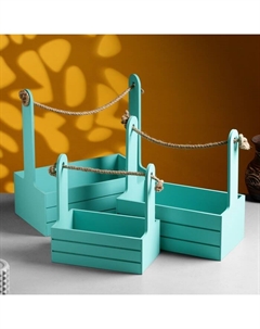 Кашпо - ящик для цветов «Аром», ручка - канат, набор 3 шт., бирюзовый Дарим красиво