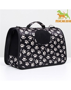 Сумка - переноска для животных «Лапки Happy», чёрная, размер S, 37.5×17×22 см Пижон