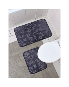 Коврики для ванной и туалета «. Грация», 2 шт., 40×50 см, 50×80 см, серые Доляна