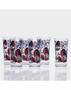 Набор новогодних стеклянных стаканов «Снегири на рябине», 230 мл, 6 шт. Декостек