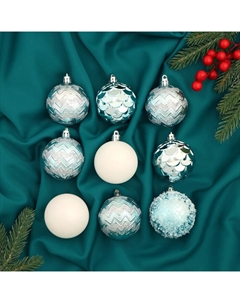 Ёлочные игрушки «Ренна», шары новогодние, d=6 см, набор 9 шт., белый зелёный Зимнее волшебство