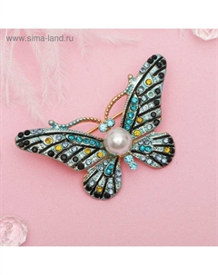 Брошь «Бабочка с жемчужинкой», цветная в золоте Qf