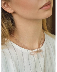 Чокер «Хрустальный бантик», розовый в золоте, 37 см + 5 см доп, цепочка Qf