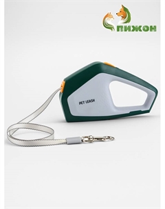 Рулетка - поводок для собак, лента 3 метра, белая/зелёная Пижон