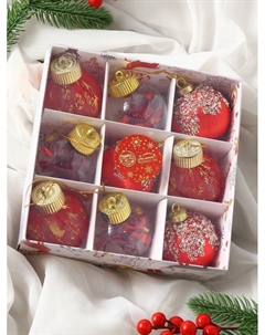 Ёлочные игрушки «Капризы зимы», шары новогодние, d=6 см, 9 шт. красный Зимнее волшебство