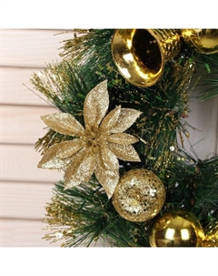 Венок новогодний d=25 см «. Золотые цветочки и колокольчики» Зимнее волшебство