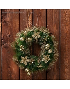 Венок новогодний d=20 см «. Золотые цветы на зелёном» Зимнее волшебство