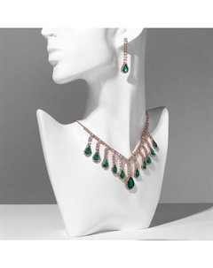 Набор 2 предмета: серьги, колье «Моник. Водопад», белый, зелёный в золоте, 30 см Qf