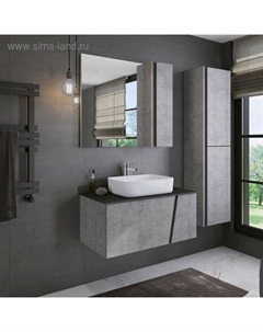 Тумба-умывальник «Эдинбург-90», бетон светлый с чёрной столешницей, с раковиной 78189 5 Comforty