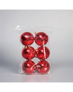 Ёлочные игрушки «Винтажный глянец», шары новогодние, набор 6 шт., d=8 см, красный Зимнее волшебство