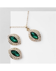 Гарнитур 2 предмета: кулон, серьги «Эдель» трио миндаль, цвет изумрудно-белый в золоте, 50 см Qf