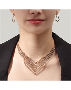 Набор 2 предмета: серьги, колье «Лёд», 6 рядов, белый в золоте, 34 см Qf